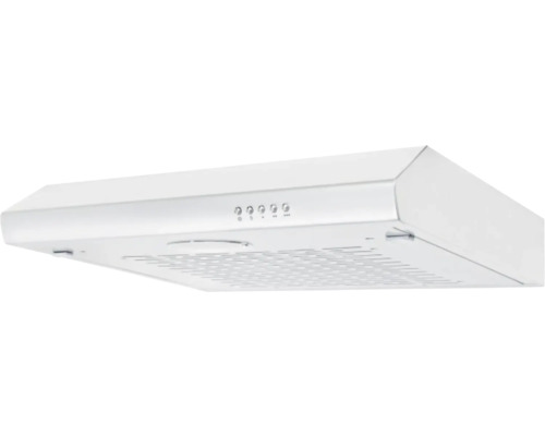 Bílá digestoř s ovládacími knoflíky