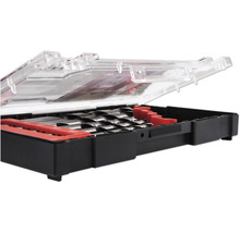 Sada vrtáků v otevřené krabičce s průhledným víkem