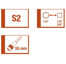 Informace o šroubovacím bitu S2, 1/4 palce a délce 55 mm
