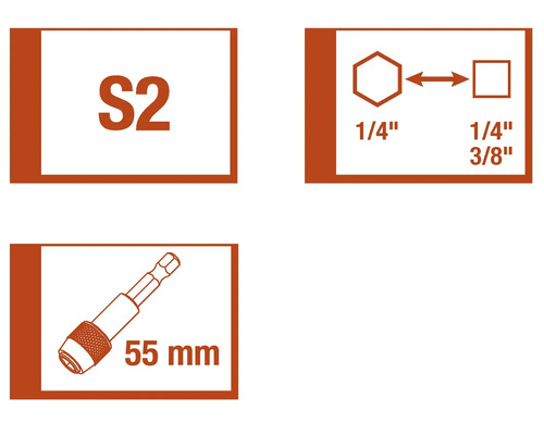 Informace o šroubovacím bitu S2, 1/4 palce a délce 55 mm