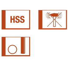 Symbol HSS, symbol zákazu úderu kladivem, symbol děrovací pily