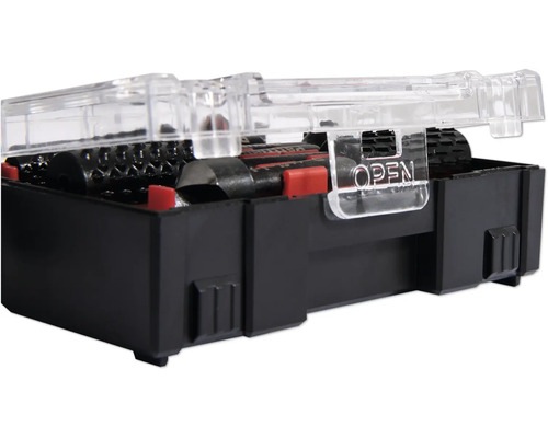 Sada nářadí s černým pouzdrem a průhledným víkem