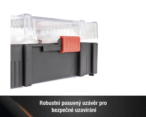 Detailní pohled na kufr na nářadí s posuvným uzávěrem