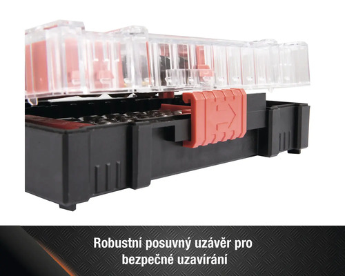 Box na nářadí s průhledným víkem a posuvným uzávěrem