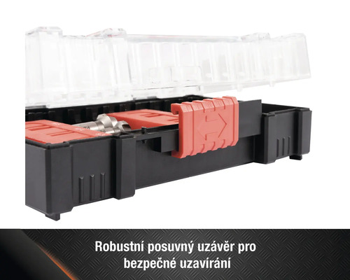 Sada vrtáků v kufříku s průhledným víkem a posuvným uzávěrem