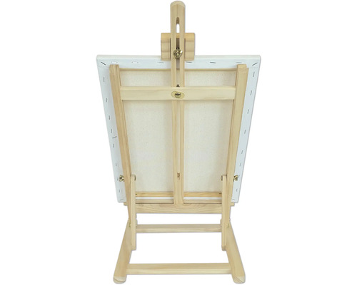 Dřevěný malířský stojan s plátnem zezadu