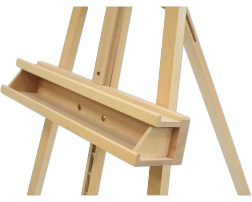 Detailní pohled na dřevěný malířský stojan pro umělecké potřeby