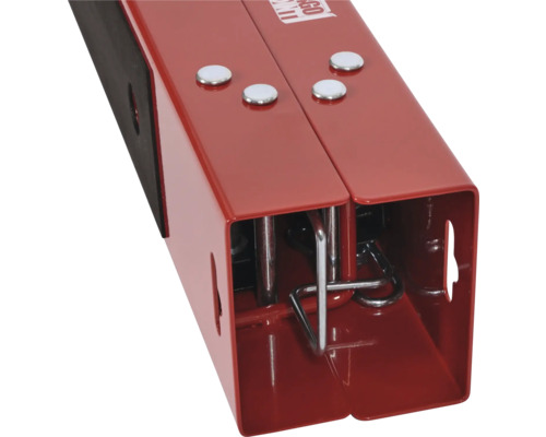 Detail červené nastavitelné pracovní lavice