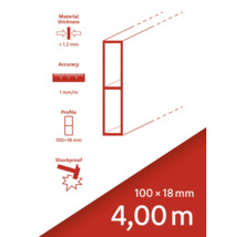 Tloušťka materiálu méně než 1,2 milimetru, přesnost 1 milimetr na metr, profil 100 x 18 milimetrů, nárazuvzdorný