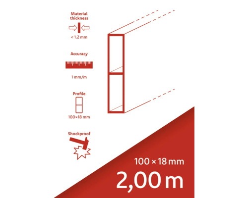Zobrazení produktu s tloušťkou materiálu, přesností, profilem a odolností proti nárazům