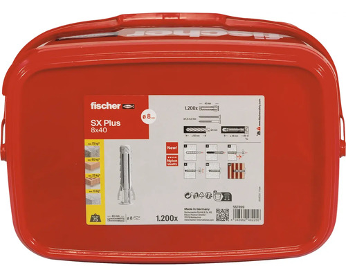 Hmoždinky Fischer SX Plus 8x40, 1200 kusů v červené krabici