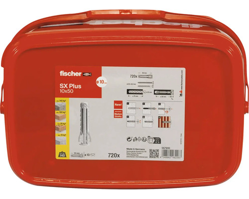 Hmoždinky Fischer SX Plus 10x50, 720 kusů v červeném balení