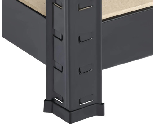 Detail kovového regálu s dřevěnou policí