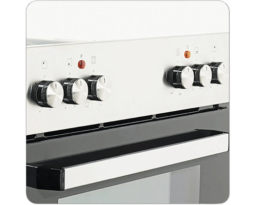 Detailní pohled na elektrický sporák s otočnými knoflíky pro regulaci teploty