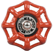 Červené ventilové kolo s indikátorem otevření a zavření