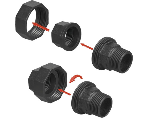 Železná objímka se závitem pro montáž trubek