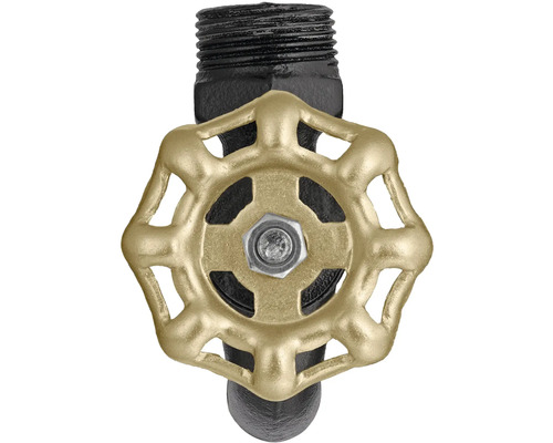 Ventil se zlatou rukojetí a černým závitovým připojením