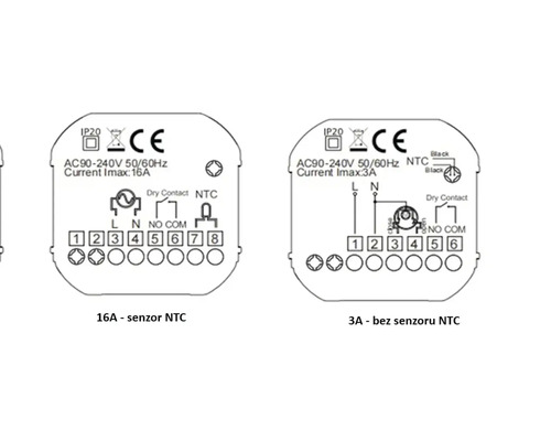 Schéma elektronického zařízení s technickými údaji a informacemi o připojení