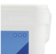 Detailní pohled na kbelík s barvou se symboly pro stříkání, válení a natírání