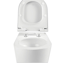 Závěsný hlubokosplachovací klozet s otevřeným splachovacím kruhem a WC sedátkem