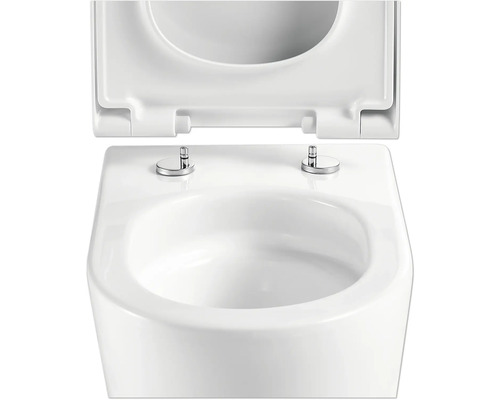 Bílá toaleta s otevřeným záchodovým prkénkem