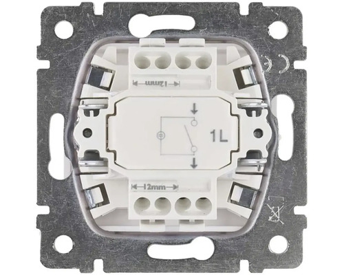 Zadní strana spínače s připojovacími svorkami a spínacím symbolem