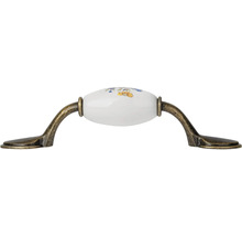 Nábytková úchytka z keramiky s květinovým vzorem a kovovým držákem