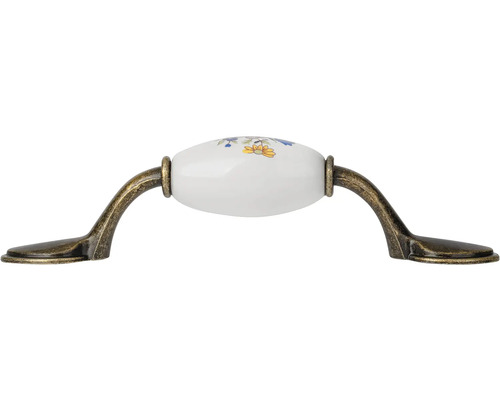 Nábytková úchytka z keramiky s květinovým vzorem a kovovým držákem