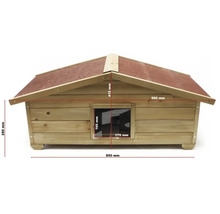 Dřevěná psí bouda o rozměrech 850 x 990 x 415 mm