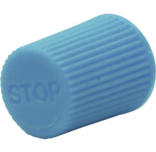 Plastová krytka s nápisem 'STOP'.