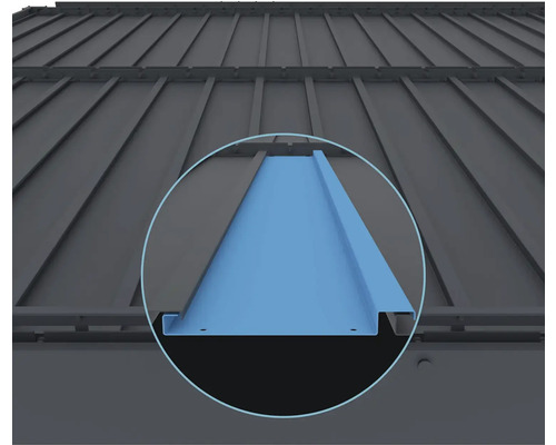 Detailní pohled na systém kovové střechy s upevňovacím profilem