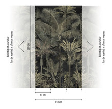 Vliesová tapeta s tropickým motivem palem, rozměry 159 na 280 centimetrů, libovolně napojitelná, šířka pásu 53 centimetrů.