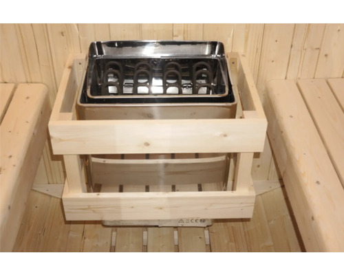 Saunová kamna s dřevěným rámem