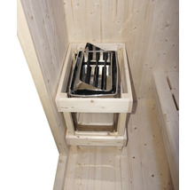 Saunová kamna v dřevěné kabině