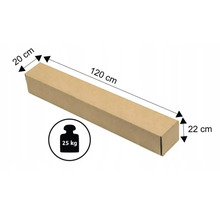 Balík o rozměrech 20 krát 22 krát 120 centimetrů, hmotnost 25 kilogramů