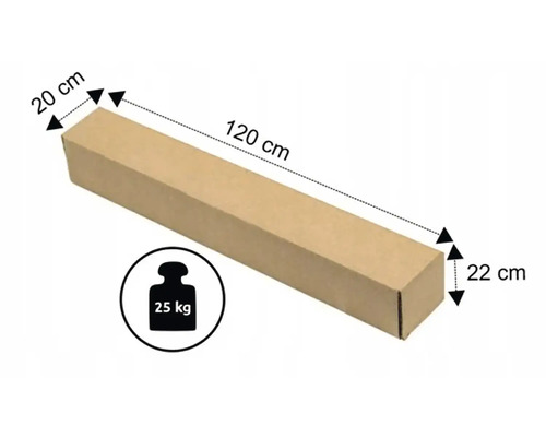 Balík o rozměrech 20 krát 22 krát 120 centimetrů, hmotnost 25 kilogramů