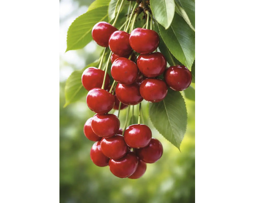 Zralé třešně s listy na větvi