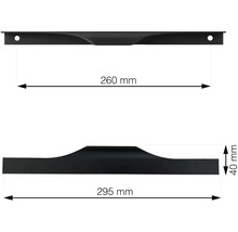 Technický výkres nábytkové úchytky o rozměrech 260 mm a 295 mm délky a 40 mm výšky.