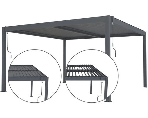 Pergola s lamelovou střechou a klikou pro nastavení lamel