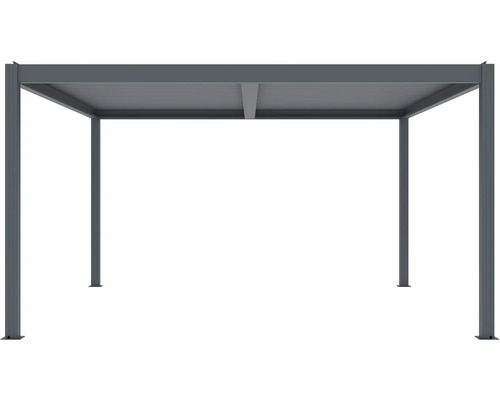 Šedý zahradní pavilon s lamelovou střechou