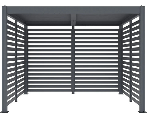 Šedá zahradní pergola s lamelovými stěnami
