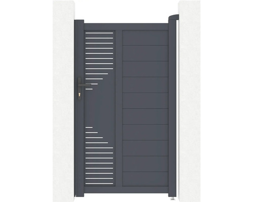 Hliníková zahradní branka s vodorovnými liniemi a klikou