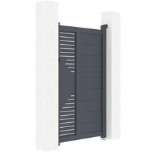 Hliníková zahradní branka s vodorovnými lamelami mezi dvěma pilíři