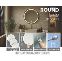 Kulaté koupelnové zrcadlo s LED osvětlením, dotykovým spínačem, stmívačem a funkcí proti zamlžování