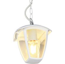 Bílé závěsné svítidlo s řetízkovým závěsem a žárovkou