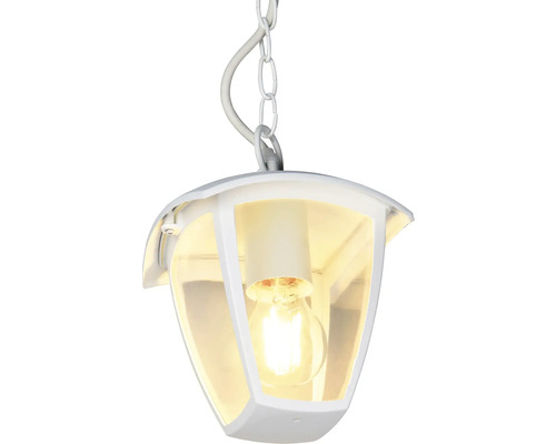 Bílé závěsné svítidlo s řetízkovým závěsem a žárovkou