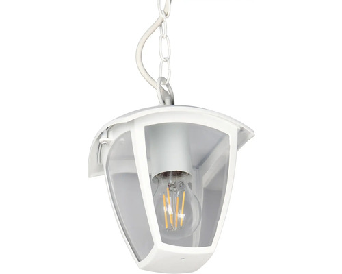Bílá závěsná lampa s čirou žárovkou