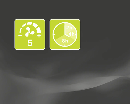 Symbol pro pět rychlostních stupňů a funkci časovače se dvěma, čtyřmi a osmi hodinami