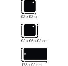 Znázornění různých tvarů a velikostí sprchových koutů v centimetrech