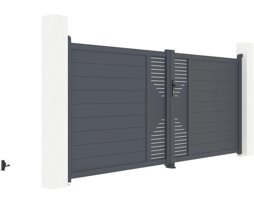 Hliníková posuvná brána s vodorovnými lamelami a štěrbinovým vzorem